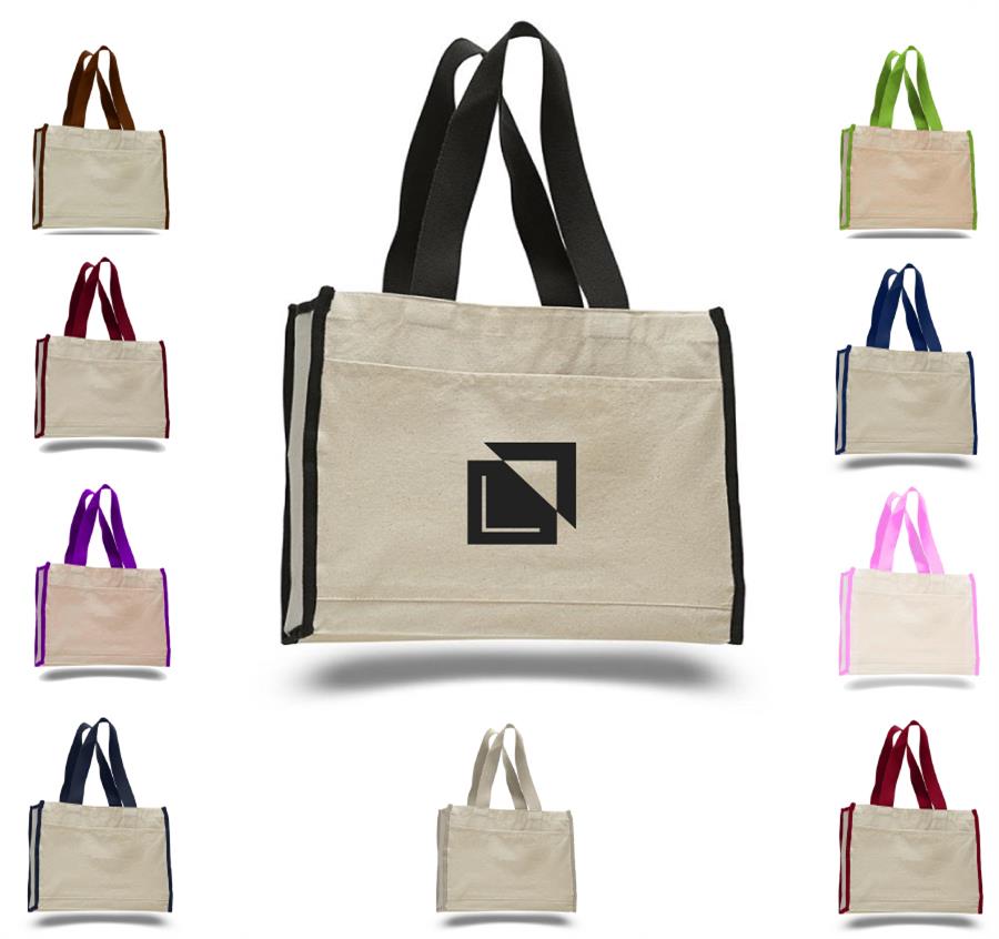 Canvas Gusset Tote Bag w/ Color Handles