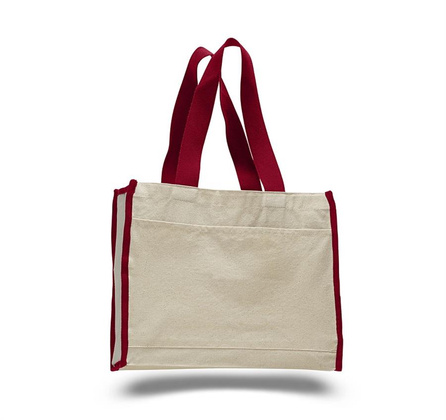 Canvas Gusset Tote Bag w/ Color Handles