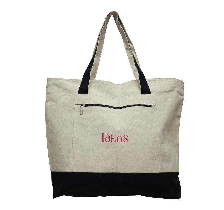 Canvas Zipper Tote Bag (with Color Handles)